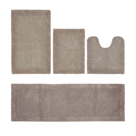 Better Trends 4 Piece Premium Bathroom Rug Set 100% Cotton Soft Tufted Bath Mat Water absorbent Reversible U shape Toilet Bath Rug for Bathroom, Shower and Bathtub Use, Beige - Edge Collection