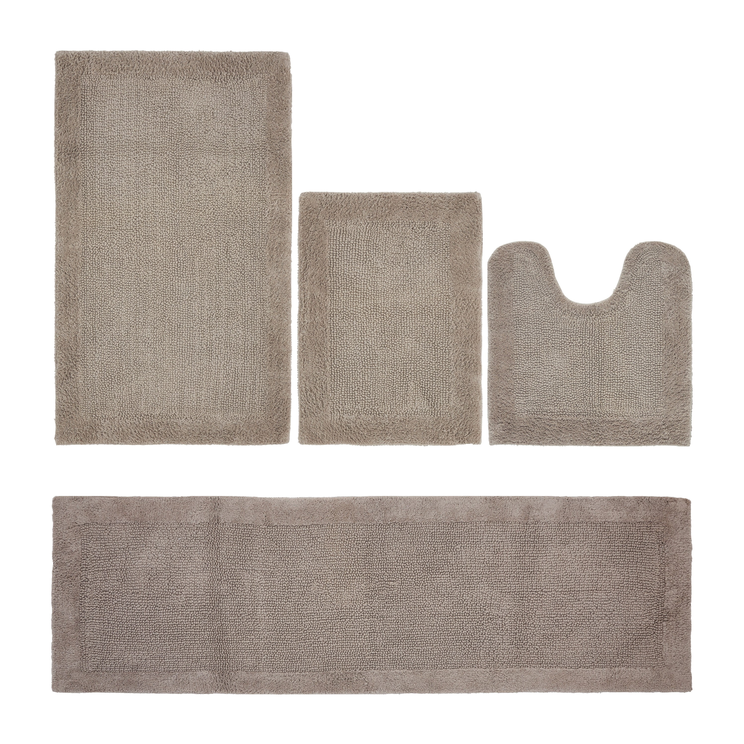 Better Trends 4 Piece Premium Bathroom Rug Set 100% Cotton Soft Tufted Bath Mat Water absorbent Reversible U shape Toilet Bath Rug for Bathroom, Shower and Bathtub Use, Beige - Edge Collection