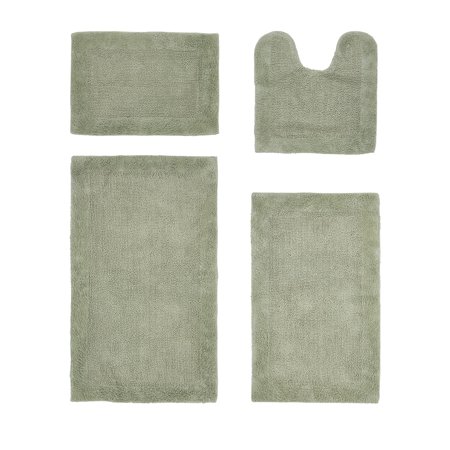 Better Trends Edge Sage Cotton 4 Piece Bath Rug Set, 17" x 24" | 20" x 20" | 21" x 34" | 24" x 40"