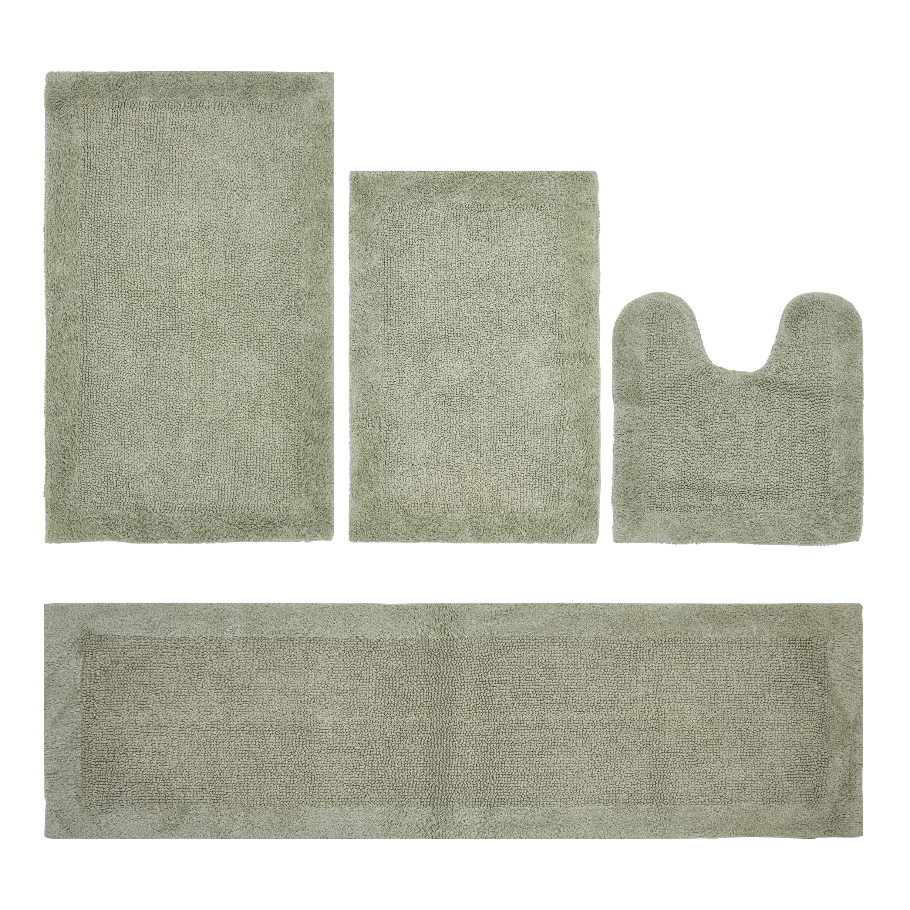 Better Trends 4 Piece Premium Bathroom Rug Set 100% Cotton Soft Tufted Bath Mat Water absorbent Reversible U shape Toilet Bath Rug for Bathroom, Shower and Bathtub Use, Dark Sage - Edge Collection