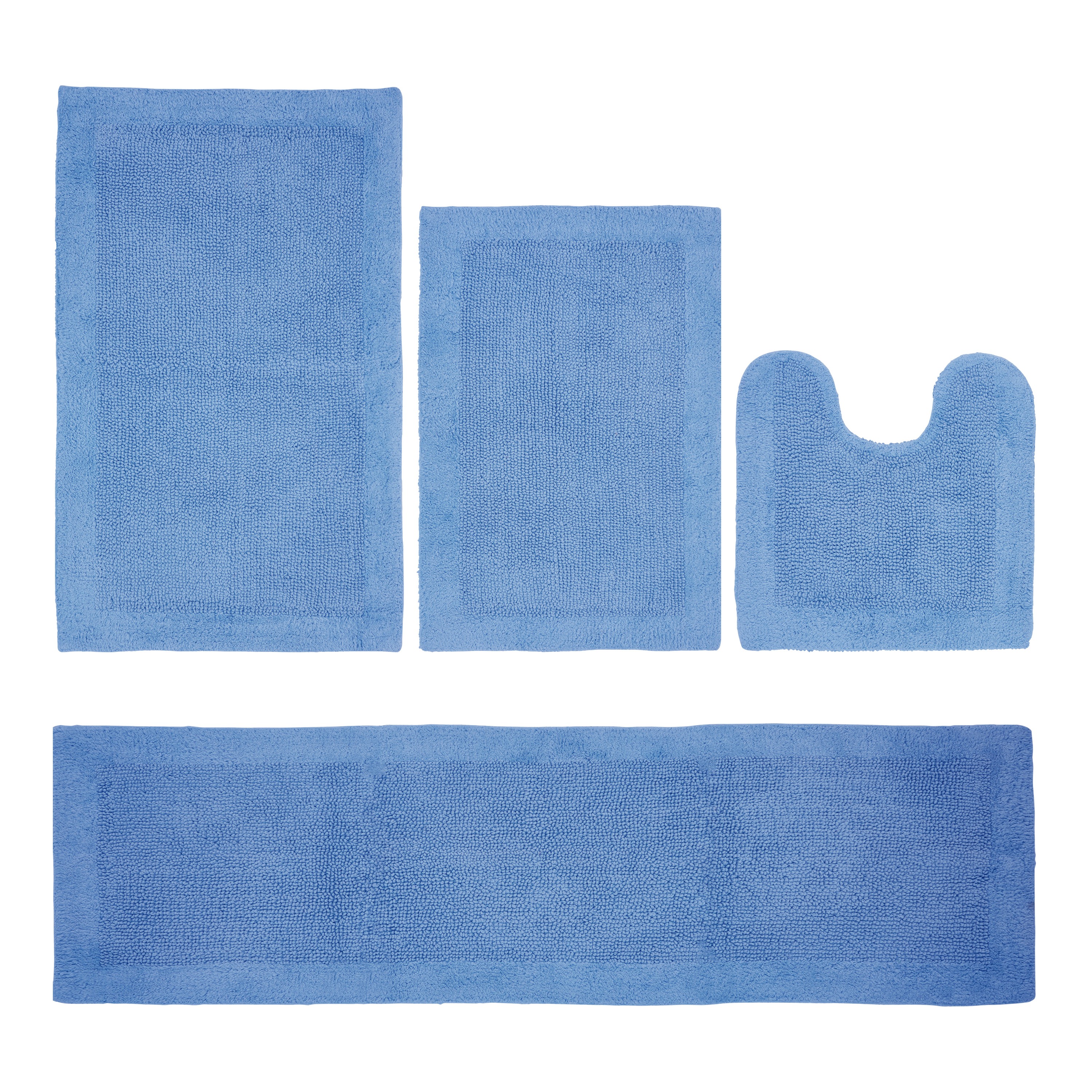 Better Trends 4 Piece Premium Bathroom Rug Set 100% Cotton Soft Tufted Bath Mat Water absorbent Reversible U shape Toilet Bath Rug for Bathroom, Shower and Bathtub Use, Dark Blue - Edge Collection