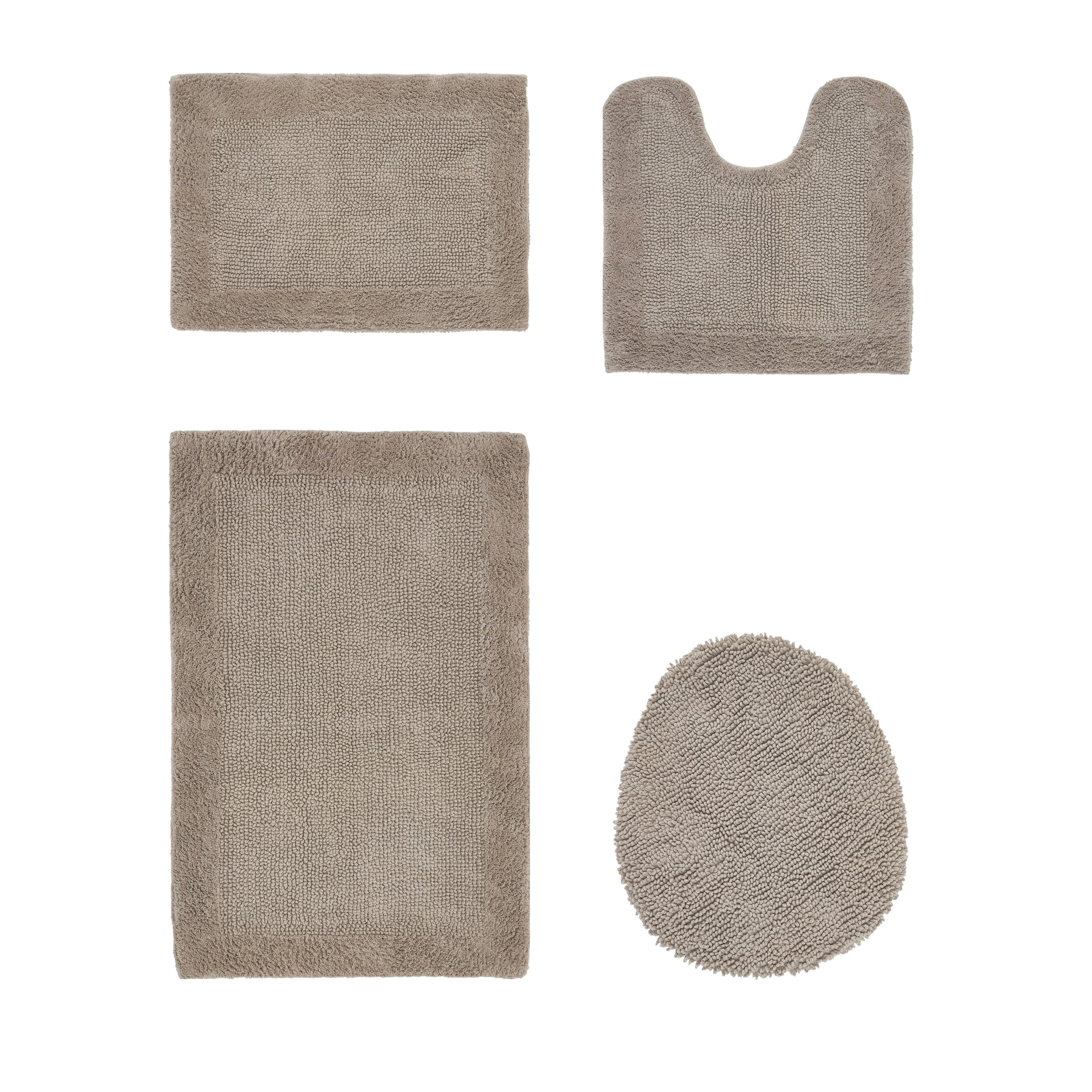 Better Trends 4 Piece Premium Bathroom Rug Set 100% Cotton Soft Tufted Bath Mat Water absorbent Reversible U shape Toilet Bath Rug for Bathroom, Shower and Bathtub Use, Beige - Edge Collection