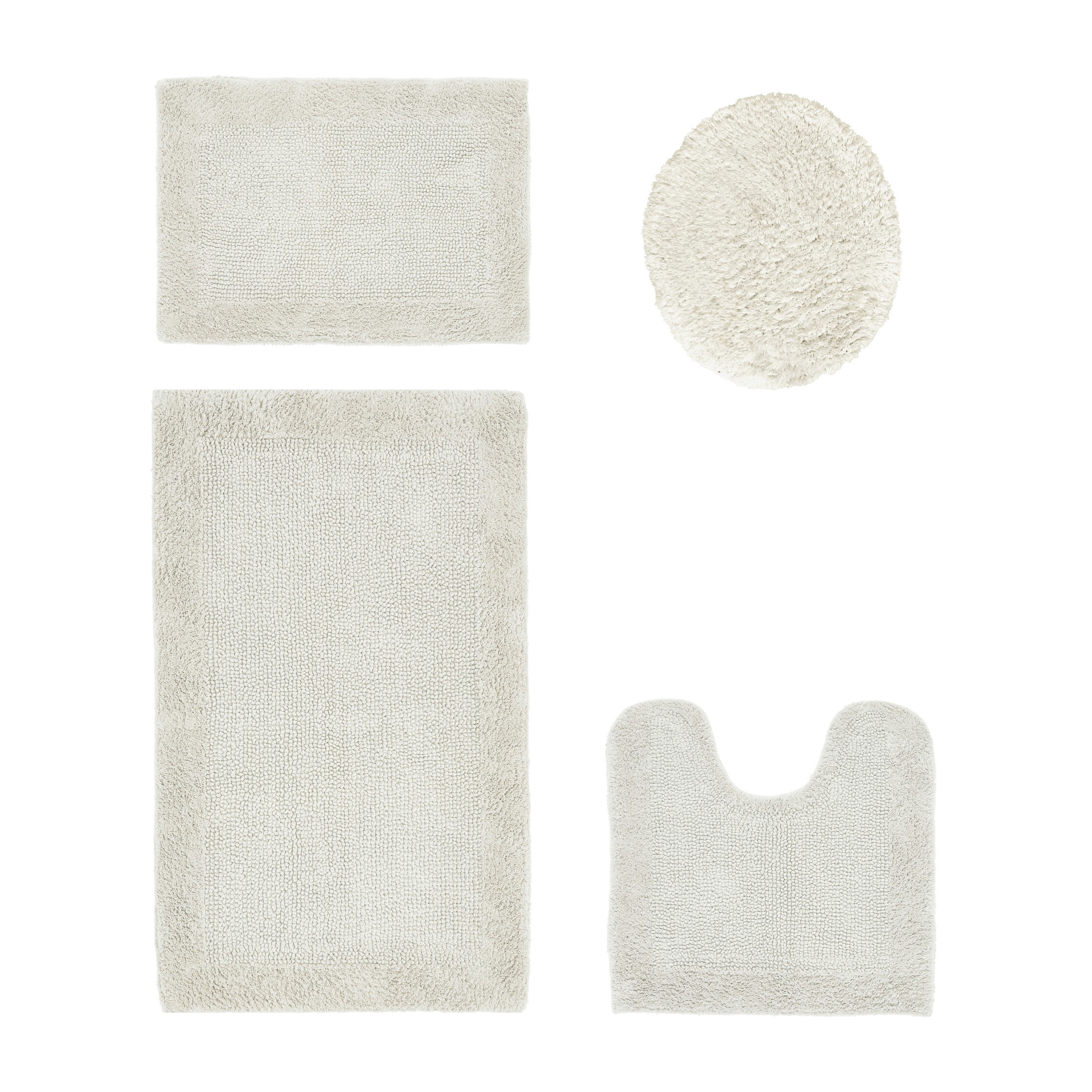 Better Trends 4 Piece Premium Bathroom Rug Set 100% Cotton Soft Tufted Bath Mat Water absorbent Reversible U shape Toilet Bath Rug for Bathroom, Shower and Bathtub Use, Ivory - Edge Collection