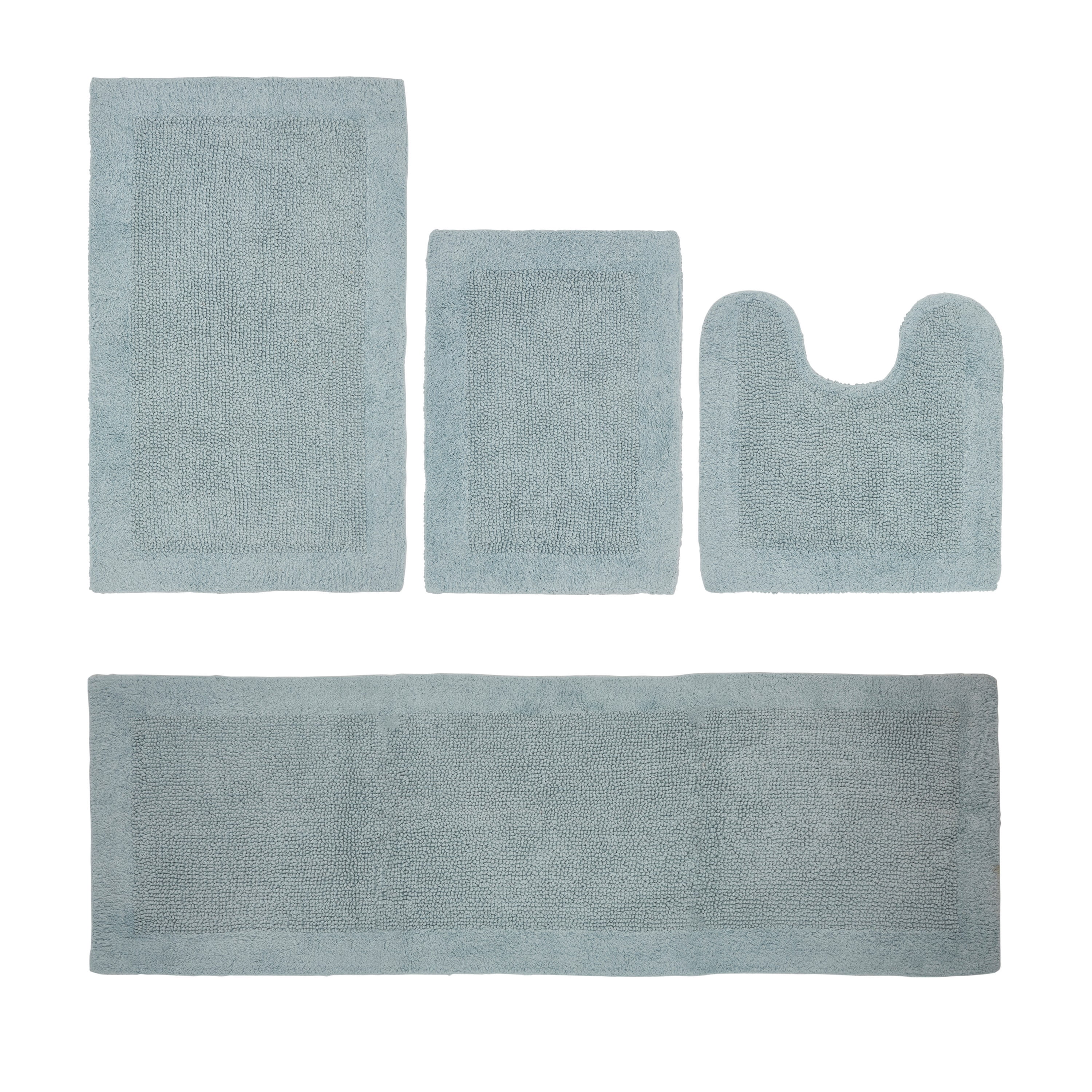 Better Trends 4 Piece Premium Bathroom Rug Set 100% Cotton Soft Tufted Bath Mat Water absorbent Reversible U shape Toilet Bath Rug Perfect for Bathroom, Shower and Bathtub Use, Blue - Edge Collection