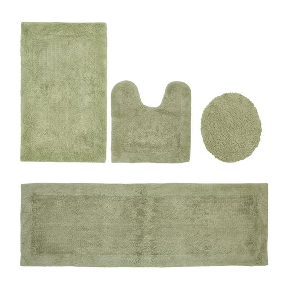 Better Trends 4 Piece Premium Bathroom Rug Set 100% Cotton Soft Tufted Bath Mat Water absorbent Reversible U shape Toilet Bath Rug Perfect for Bathroom, Shower and Bathtub Use, Sage - Edge Collection