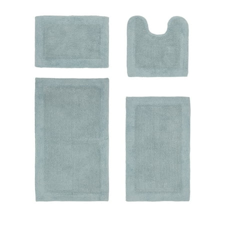 Better Trends Edge Blue Cotton 4 Piece Bath Rug Set, 17" x 24" | 20" x 20" | 21" x 34" | 24" x 40"