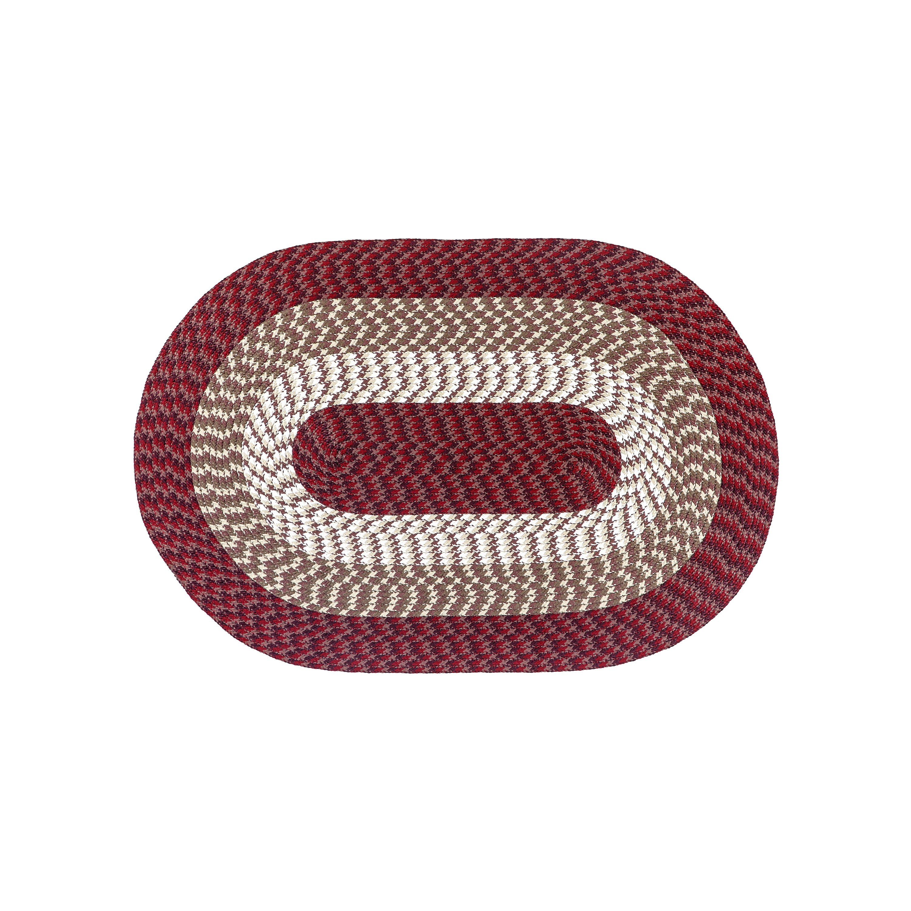 Burgundy Stripe 4' x 6' Oval Braided Reversible Synthetic Rug