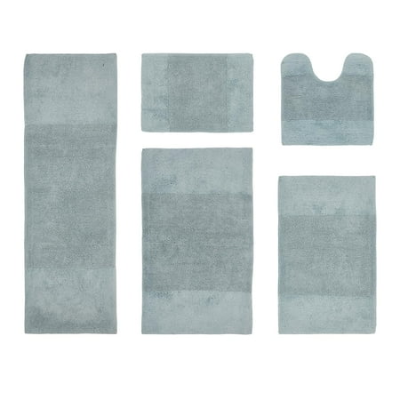 Better Trends 5 Piece Bathroom Rug Set, 100% Cotton, Extra Soft Tufted Bath Mat, Water Absorbent & Non Slip Bath Rug, (Blue) Granada Collection