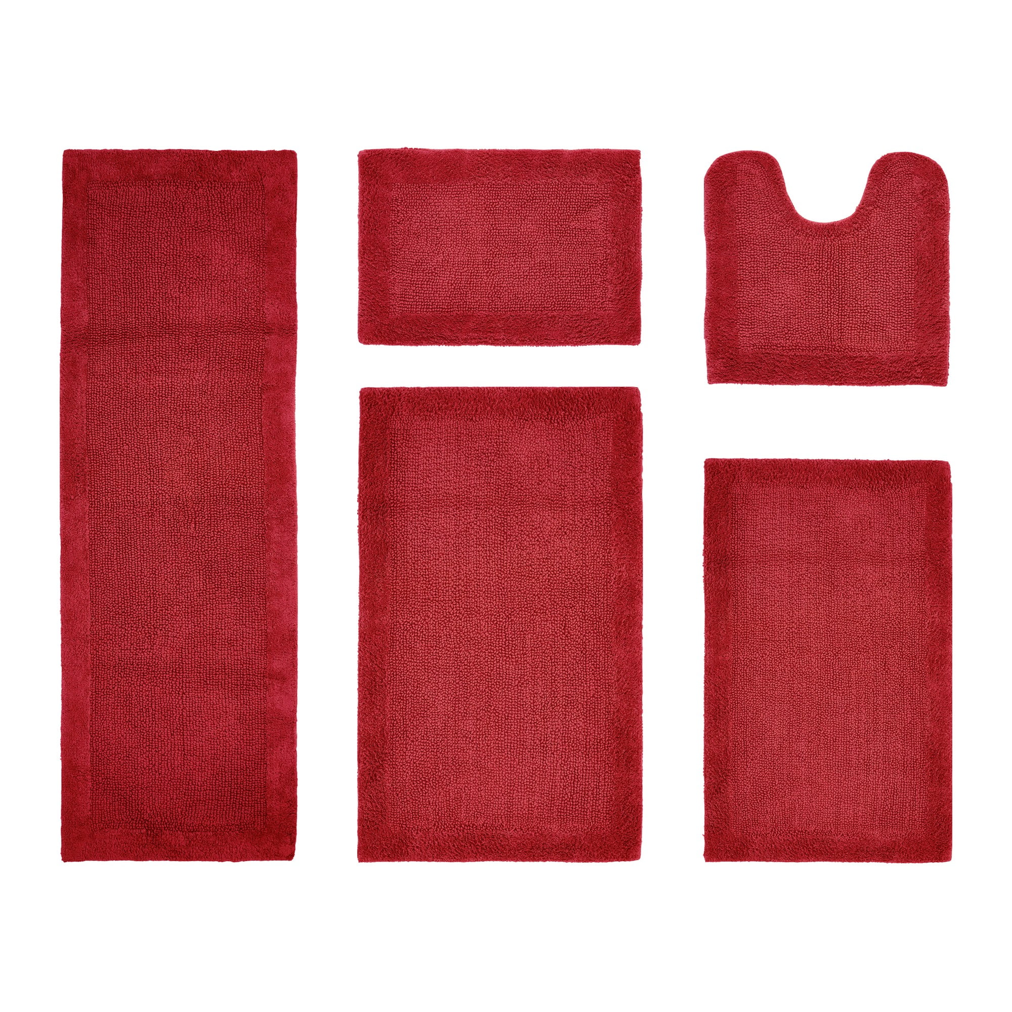 Better Trends 5 Piece Premium Bathroom Rug Set 100% Cotton Soft Tufted Bath Mat Water absorbent Reversible U shape Toilet Bath Rug Perfect for Bathroom, Shower and Bathtub Use, Red - Edge Collection