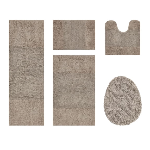 Better Trends 5 Piece Bathroom Rug Set, 100% Cotton, Extra Soft Tufted Bath Mat, Water Absorbent & Non Slip Bath Rug, (Beige) Granada Collection