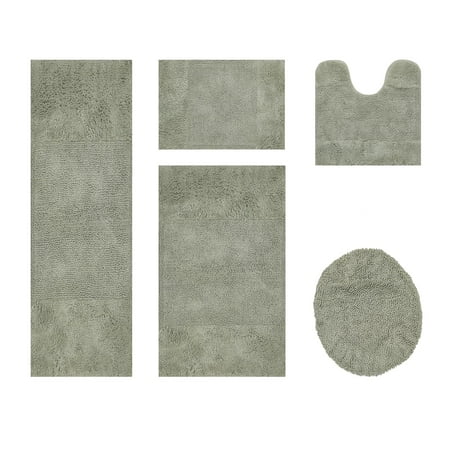 Better Trends 5 Piece Bathroom Rug Set, 100% Cotton, Extra Soft Tufted Bath Mat, Water Absorbent & Non Slip Bath Rug, (Dark Sage) Granada Collection
