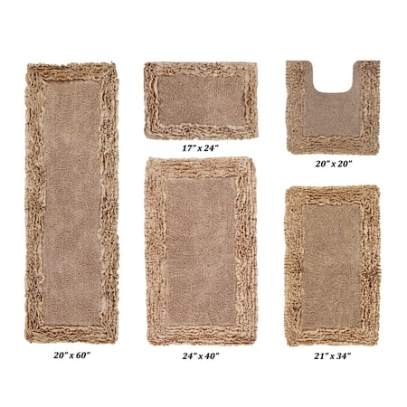 Better Trends 5 Piece Bathroom Rug Set 100% Cotton, Extra Soft, Water Absorbent & Non Slip Bath Mat, Ruffle Border, (Beige) Shaggy Border Collection