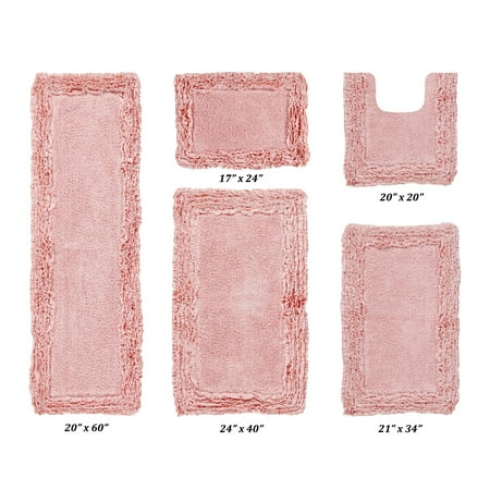 Better Trends 5 Piece Bathroom Rug Set 100% Cotton, Extra Soft, Water Absorbent & Non Slip Bath Mat, Ruffle Border, (Pink) Shaggy Border Collection