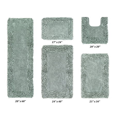 Better Trends 5 Piece Bathroom Rug Set 100% Cotton, Extra Soft, Water Absorbent & Non Slip Bath Mat, Ruffle Border, (Sage) Shaggy Border Collection