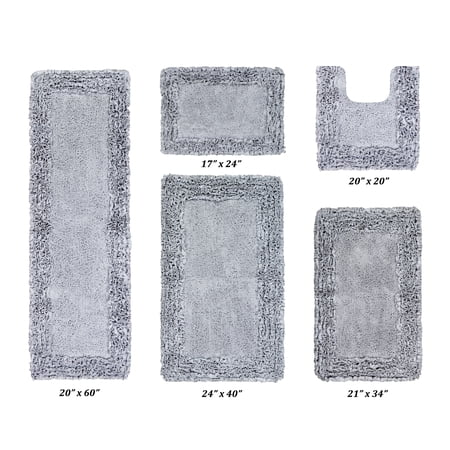 Better Trends 5 Piece Bathroom Rug Set 100% Cotton, Extra Soft, Water Absorbent & Non Slip Bath Mat, Ruffle Border, (Silver) Shaggy Border Collection
