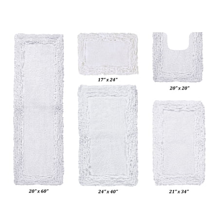 Better Trends 5 Piece Bathroom Rug Set 100% Cotton, Extra Soft, Water Absorbent & Non Slip Bath Mat, Ruffle Border, (White) Shaggy Border Collection