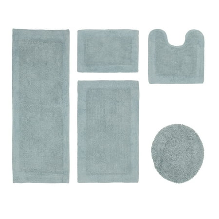 Better Trends 5 Piece Premium Bathroom Rug Set 100% Cotton Soft Tufted Bath Mat Water absorbent Reversible U shape Toilet Bath Rug Perfect for Bathroom, Shower and Bathtub Use, Blue - Edge Collection