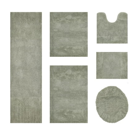 Better Trends 6 Piece Bathroom Rug Set, 100% Cotton, Extra Soft Tufted Bath Mat, Water Absorbent & Non Slip Bath Rug, (Dark Sage) Granada Collection