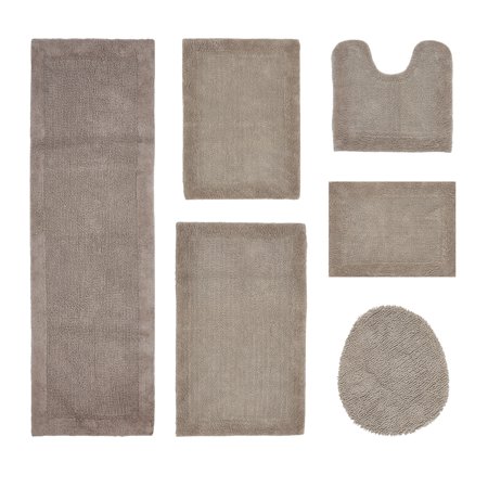 Better Trends 6 Piece Premium Bathroom Rug Set 100% Cotton Soft Tufted Bath Mat Water absorbent Reversible Bath Rug Perfect for Bathroom, Shower and Bathtub Use, Beige - Edge Collection