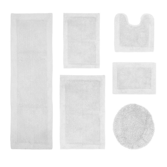 Better Trends Edge White 100% Cotton 6 Piece Bath Rug Set