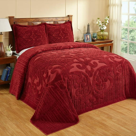 Better Trends Chenille Bedspread For Twin Size Bed 100% Cotton Lightweight Bedspread for all Season 81" x 110" Ashton Collection (Burgundy)