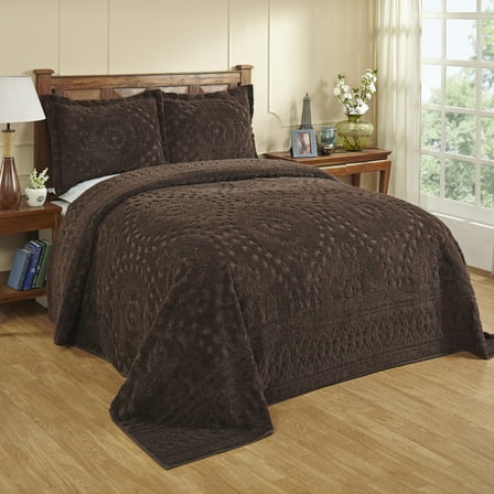Better Trends 81" x 110" Bedspread For Twin Size Bed 100% Cotton Soft & Breathable Bedding Luxurious Medallion Design, Machine Washable (Chocolate) Rio Collection