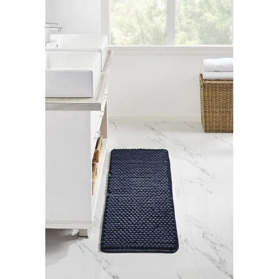 Better Trends 18" x 54" Bathroom Runner Mat, Poly-Cotton Tufted Bathroom Rug, Water Absorbent, Reversible Bath Mat Machine Washable (Navy) Alma Collection