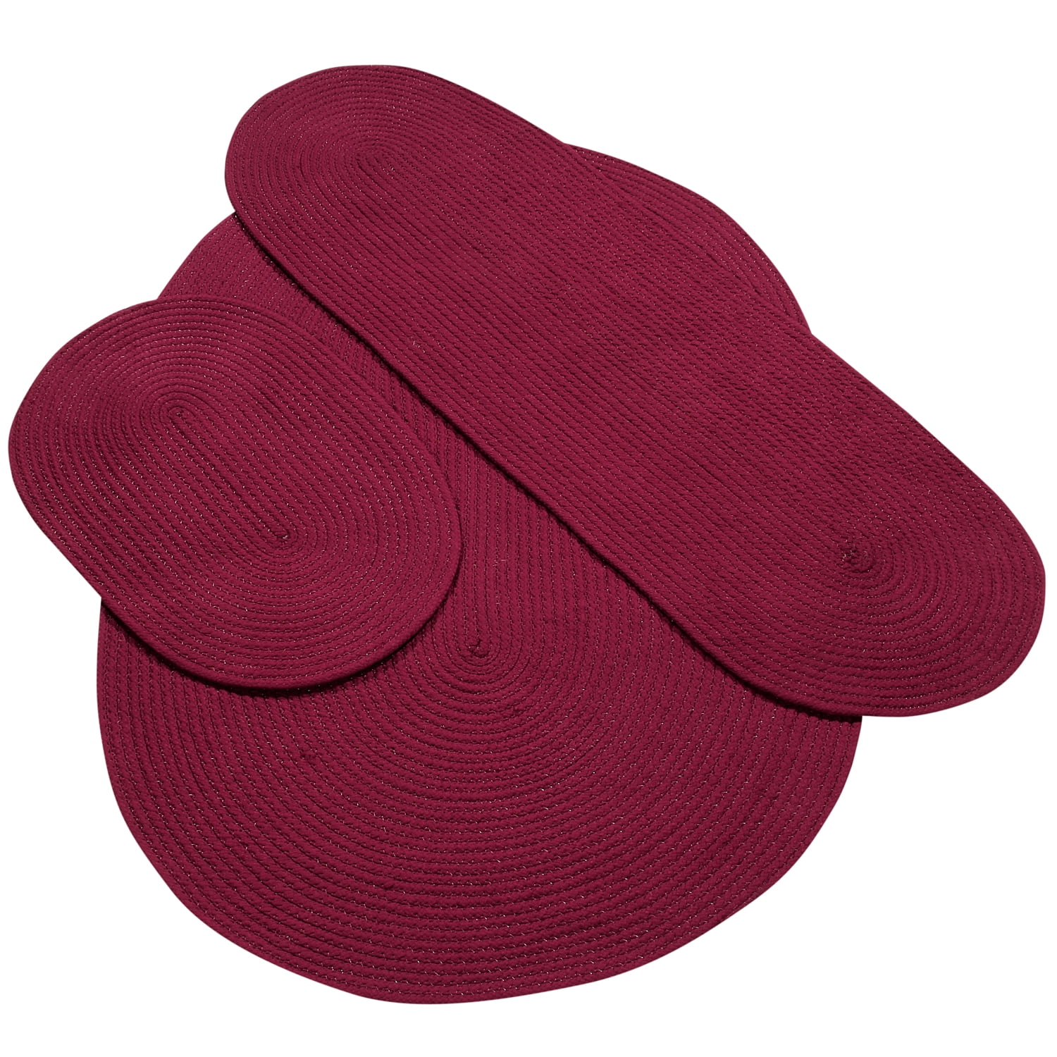Burgundy Solid Braided Polypropylene 3-Piece Rug Set