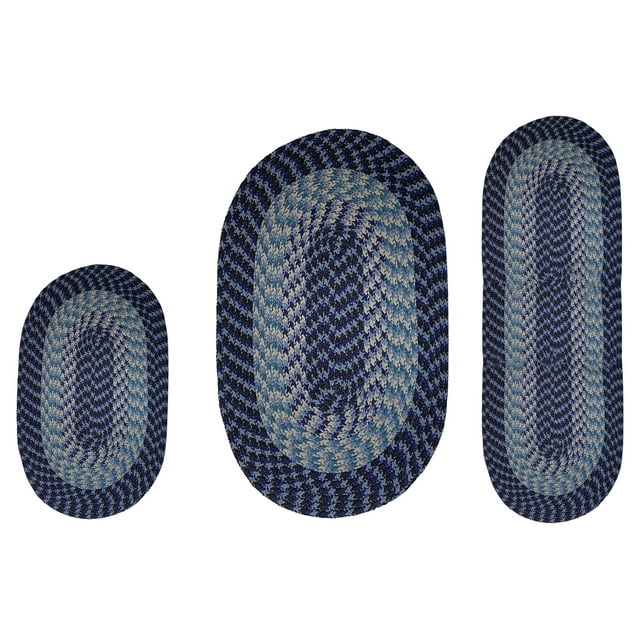 Better Trends Alpine 100 Polypropylene 3 Piece Braided Rug Set Navy