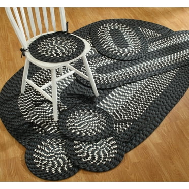 Better Trends Alpine Braid Reversible Indoor Area Utility Rug 100% Polypropylene, 7 Piece Set, Black/Gray Stripe