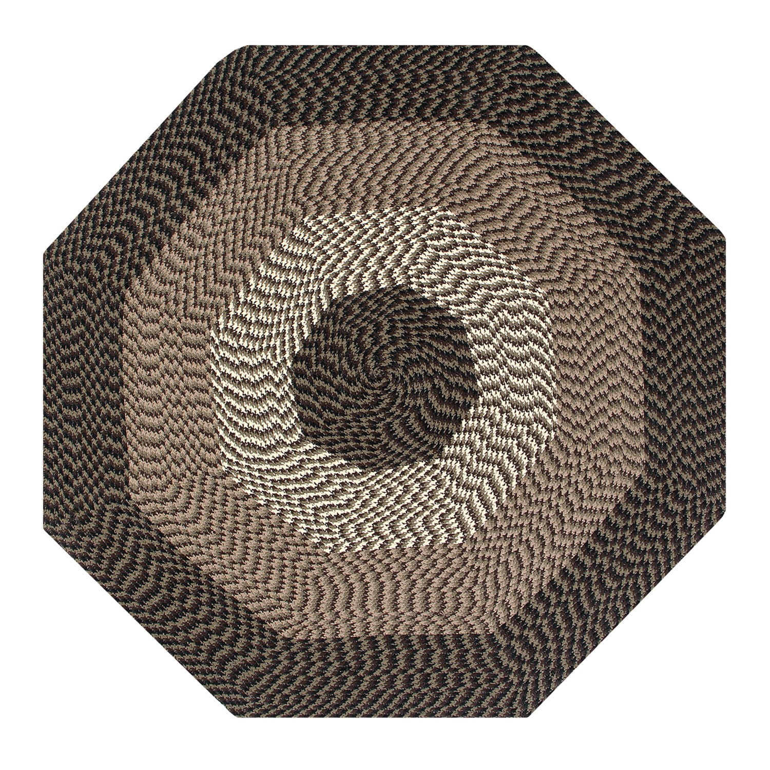 Chocolate Stripe Reversible Braided Polypropylene Octagonal Rug, 96"