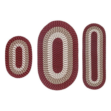 Better Trends Alpine Stripe 3-Piece 100% Polypropylene Braided Rug Set Burgundy Stripe Reversible