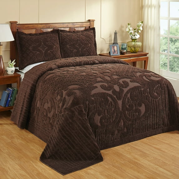 Better Trends Chenille Bedspread For Twin Size Bed 100% Cotton Lightweight Bedspread for all Season 81" x 110" Ashton Collection (Chocolate)