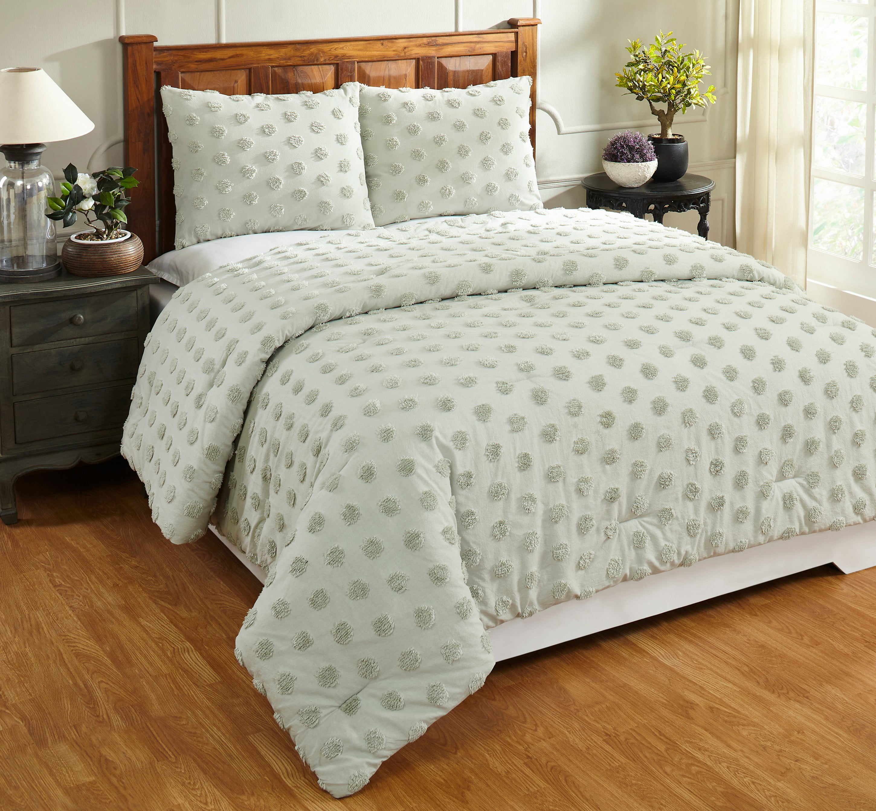 Better Trends Chenille Comforter Set Twin Size 2 Piece 100% Cotton Soft & Cozy All Season Bedding Athenia Collection Sage