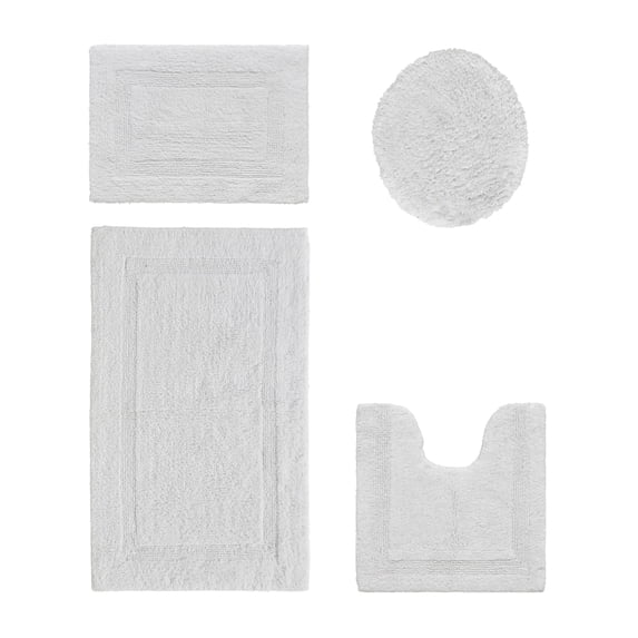 Better Trends Bath Rug 4 Piece Set 100% Cotton Soft Bathroom Seat Covers, Water Absorbent, Reversible, Machine Washable for Bathroom Decor Toilet Base Contour, Lid Cover White Lux Collection