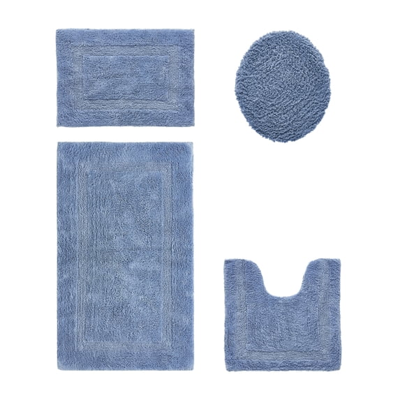 Better Trends Bath Rug 4 Piece Set 100% Cotton Soft Bathroom Seat Covers, Water Absorbent, Reversible, Machine Washable for Bathroom Decor Toilet Base Contour, Lid Cover Dark Blue Lux Collection