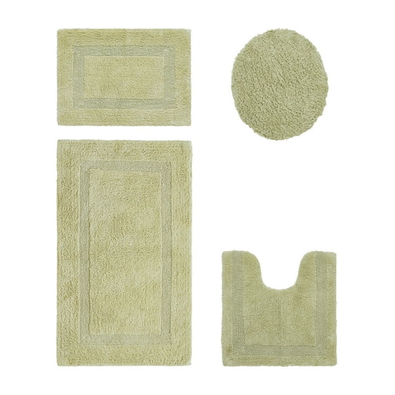 Better Trends Bath Rug 4 Piece Set 100% Cotton Soft Bathroom Seat Covers, Water Absorbent, Reversible, Machine Washable for Bathroom Decor Toilet Base Contour, Lid Cover Sage Lux Collection