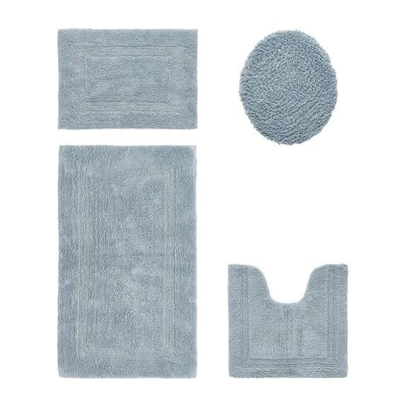Better Trends Bath Rug 4 Piece Set 100% Cotton Soft Bathroom Seat Covers, Water Absorbent, Reversible, Machine Washable for Bathroom Decor Toilet Base Contour, Lid Cover Blue Lux Collection