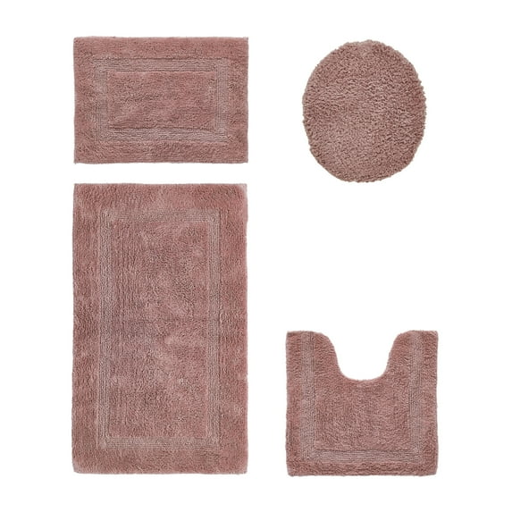 Better Trends Bath Rug 4 Piece Set 100% Cotton Soft Bathroom Seat Covers, Water Absorbent, Reversible, Machine Washable for Bathroom Decor Toilet Base Contour, Lid Cover Pink Lux Collection