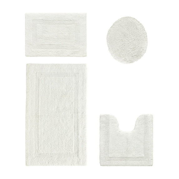 Better Trends Bath Rug 4 Piece Set 100% Cotton Soft Bathroom Seat Covers, Water Absorbent, Reversible, Machine Washable for Bathroom Decor Toilet Base Contour, Lid Cover Ivory Lux Collection