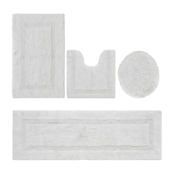 Better Trends Bath Rug 4 Piece Set 100% Cotton Soft Bathroom Seat Covers, Water Absorbent, Reversible, Machine Washable for Bathroom Decor Toilet Base Contour Runner Rug White Lux Collection