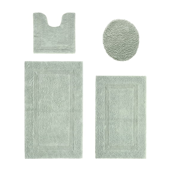 Better Trends Bath Rug 4 Piece Set 100% Cotton Soft Bathroom Seat Covers Water Absorbent Reversible Machine Washable for Bathroom Decor U-Shaped Toilet Base Contour Lid CoverDark Sage Lux Collection