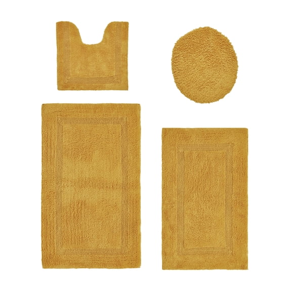 Better Trends Bath Rug 4 Piece Set 100% Cotton Soft Bathroom Seat Covers Water Absorbent Reversible Machine Washable for Bathroom Decor U-Shaped Toilet Base Contour Lid CoverYellow Lux Collection