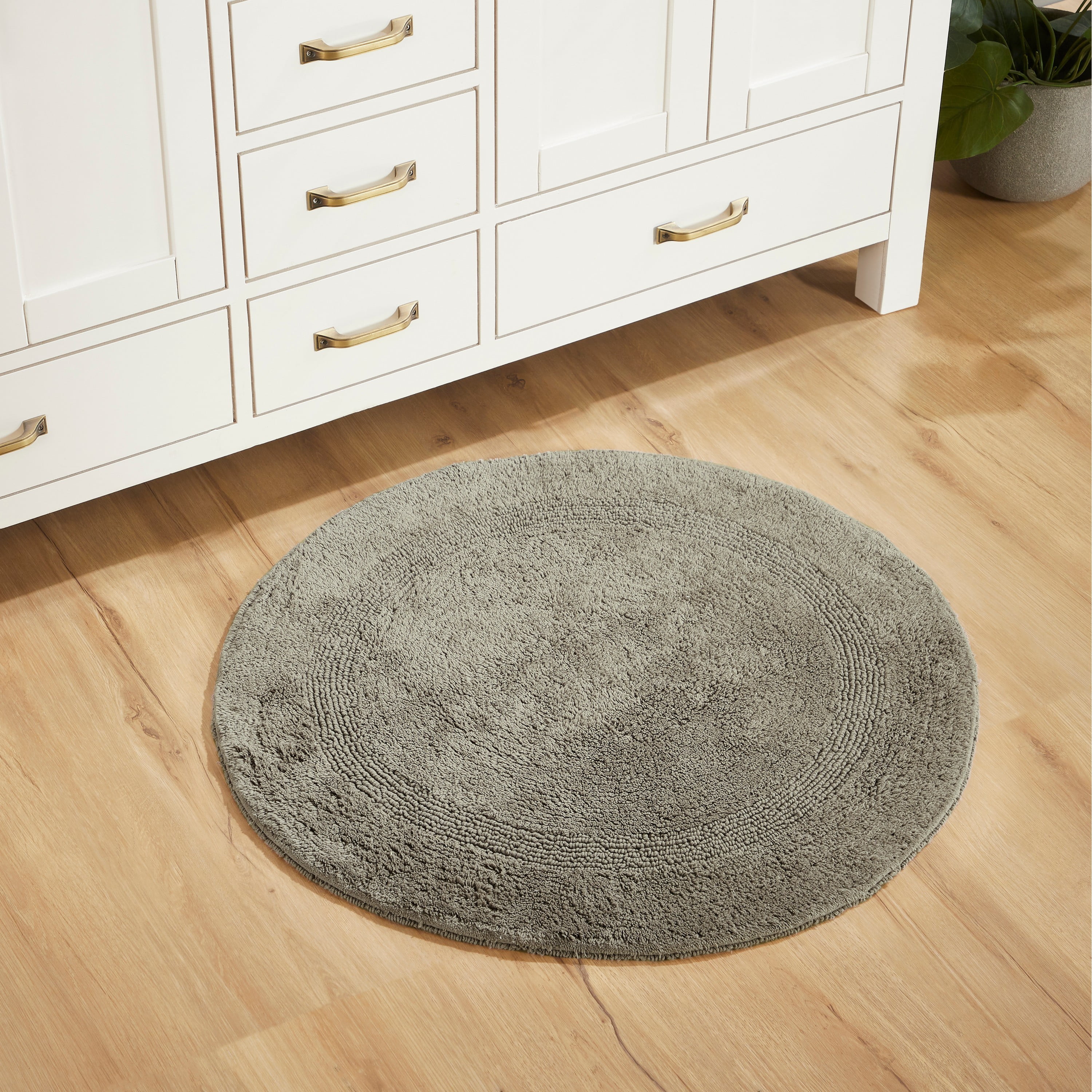 Better Trends Round Bath Mat 30" Diameter Elegant Reversible Bath Rug, Extra Soft Cotton for Ultimate Comfort, Absorbent, Ideal for Half Baths and Powder Rooms, (Beige) Lux Collection