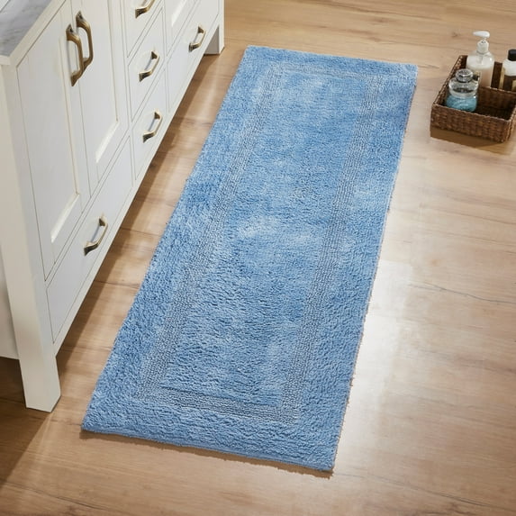 Better Trends 20" x 60" Premium Bathroom Runner Mat, 100% Cotton Tufted Bathroom Rug, Water Absorbent, Reversible Bath Mat Machine Washable (Dark Blue) Lux Collection