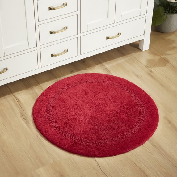 Better Trends Round Bath Mat 30" Diameter Elegant Reversible Bath Rug, Extra Soft Cotton for Ultimate Comfort, Absorbent, Ideal for Half Baths and Powder Rooms, (Red) Lux Collection