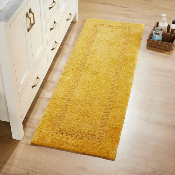 Better Trends 20" x 60" Premium Bathroom Runner Mat, 100% Cotton Tufted Bathroom Rug, Water Absorbent, Reversible Bath Mat Machine Washable (Yellow) Lux Collection