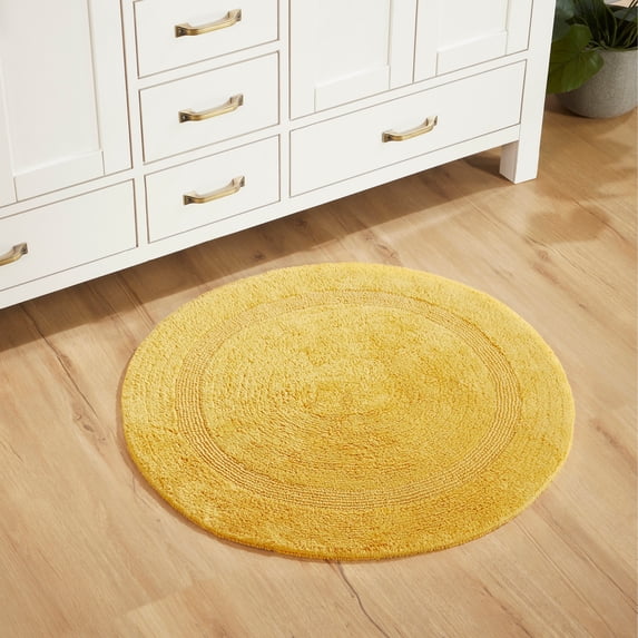Better Trends Round Bath Mat 30" Diameter Elegant Reversible Bath Rug, Extra Soft Cotton for Ultimate Comfort, Absorbent, Ideal for Half Baths and Powder Rooms, (Yellow) Lux Collection