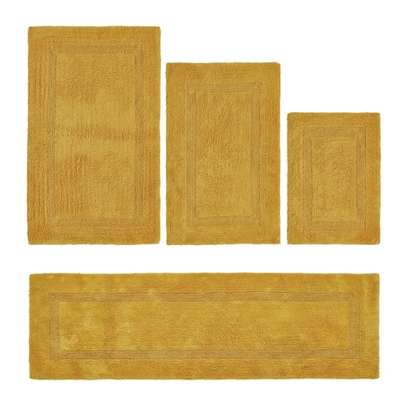 Better Trends Bath Rugs 4 Piece Set 100% Cotton Bathroom Rug Soft, Water Absorbent, Reversible, Machine Washable for Bathroom Decor Toilet Base Contour And, Bath Mat Yellow Lux Collection