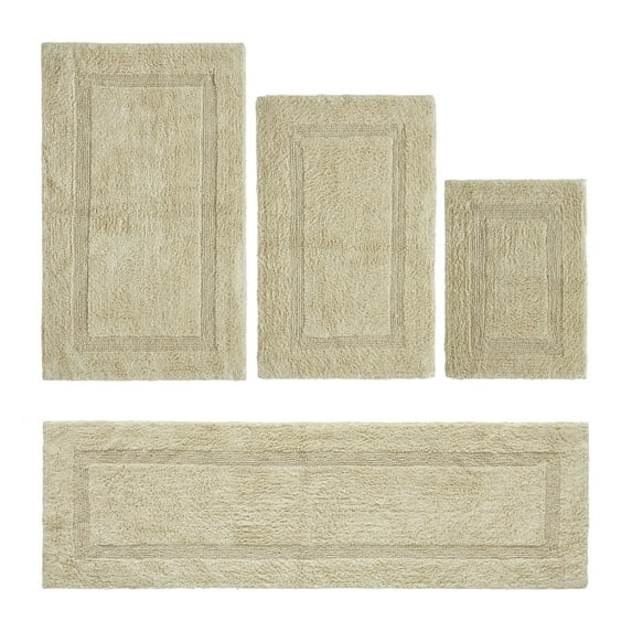 Better Trends Bath Rugs 4 Piece Set 100% Cotton Bathroom Rug Soft, Water Absorbent, Reversible, Machine Washable for Bathroom Decor Toilet Base Contour And, Bath Mat Sand Lux Collection